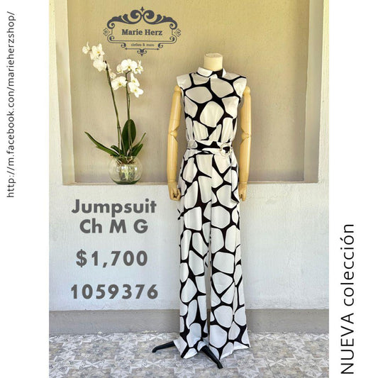 1059376  Jumpsuit blanco con negro