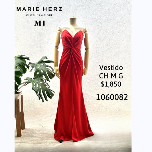 1060082  Vestido strapless brillos rojo