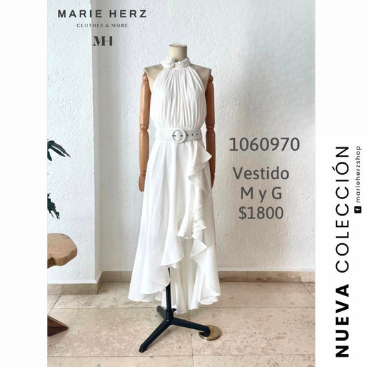 1060970  Vestido halter blanco flor