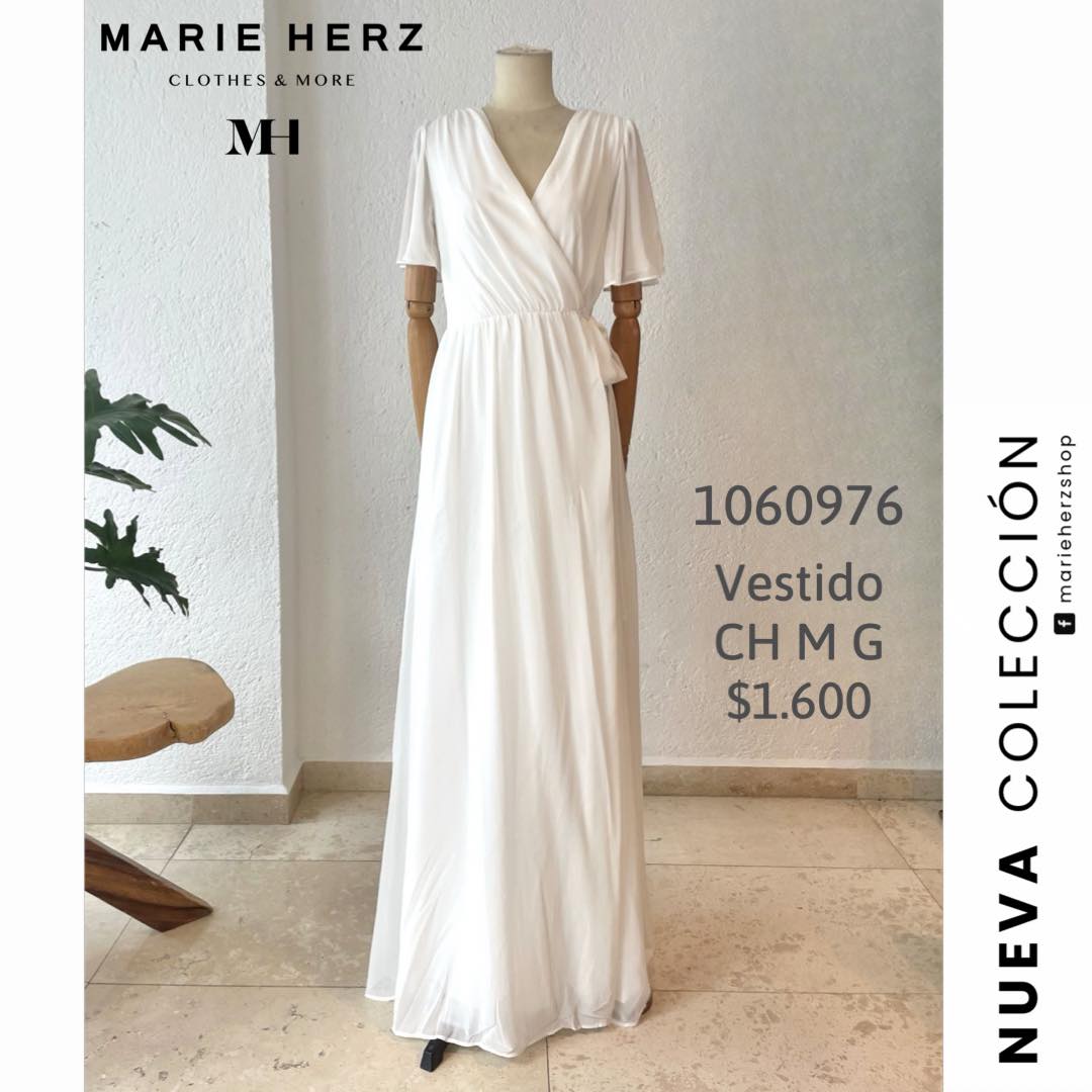 1060976  Maxivestido  blanco envolvente liso