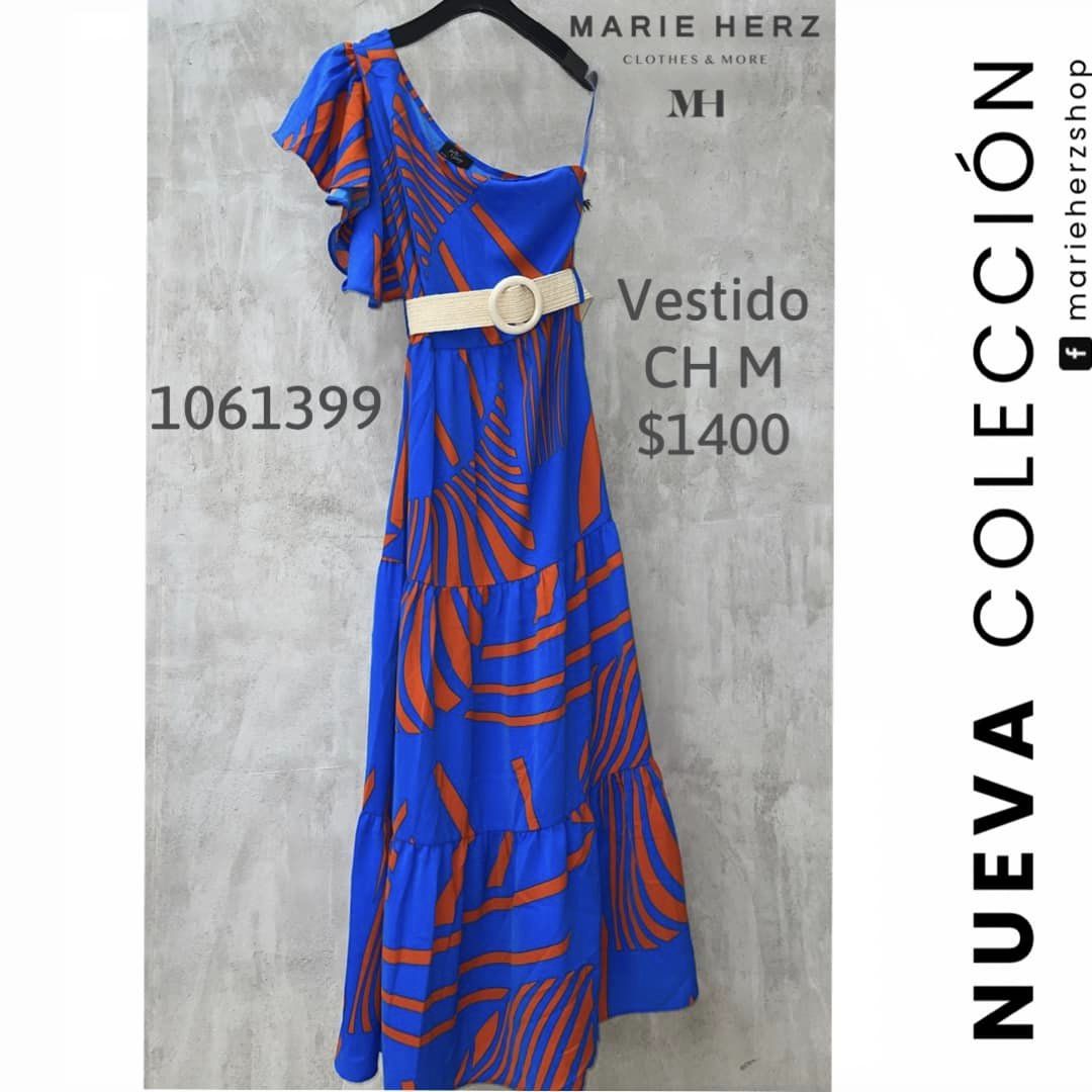 1061399  Vestido azul naranja estampado