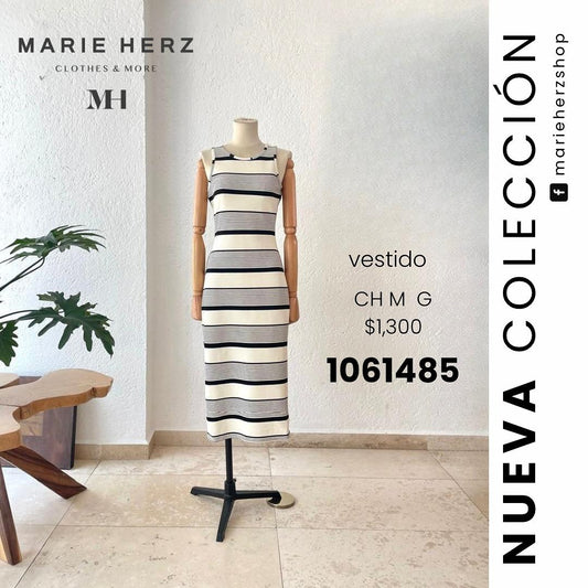 1061485  Vestido rayas negro beige