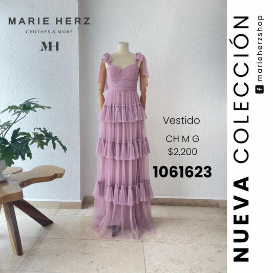 1061621  Vestido palo de rosa tul puntos