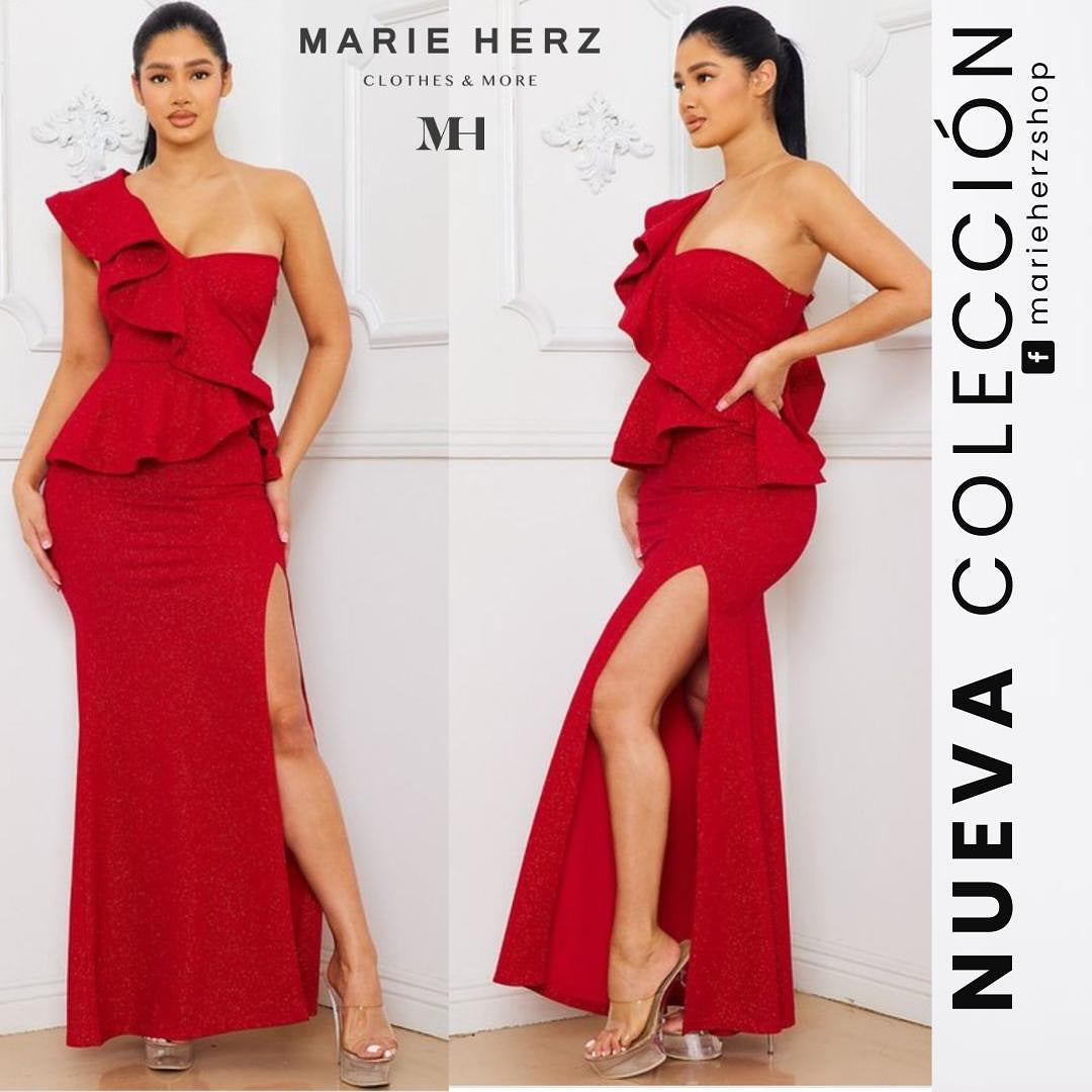 1061632  Vestido brillos rojo