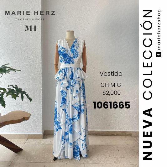 1061665  Vestido blanco flores azules