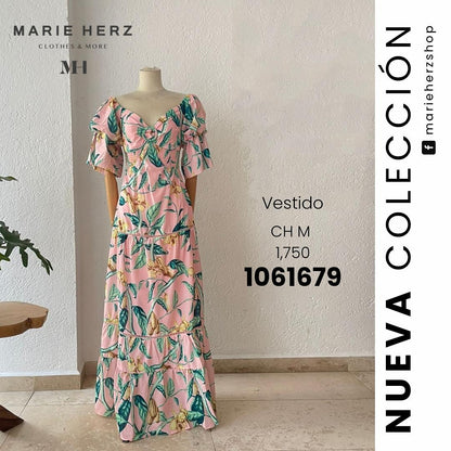 1061677  Vestido rosa flores cutoff