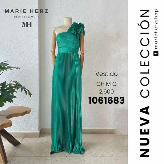 1061683  Vestido verde tablas olán