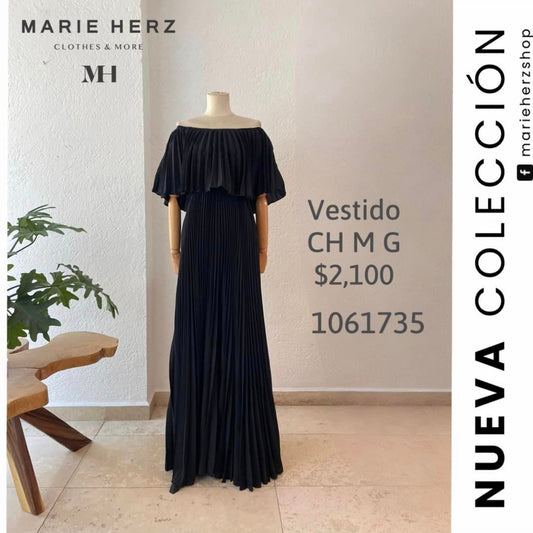 1061735  Maxivestido negro tablas