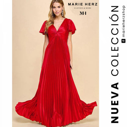 1061738  Maxivestido rojo tablas