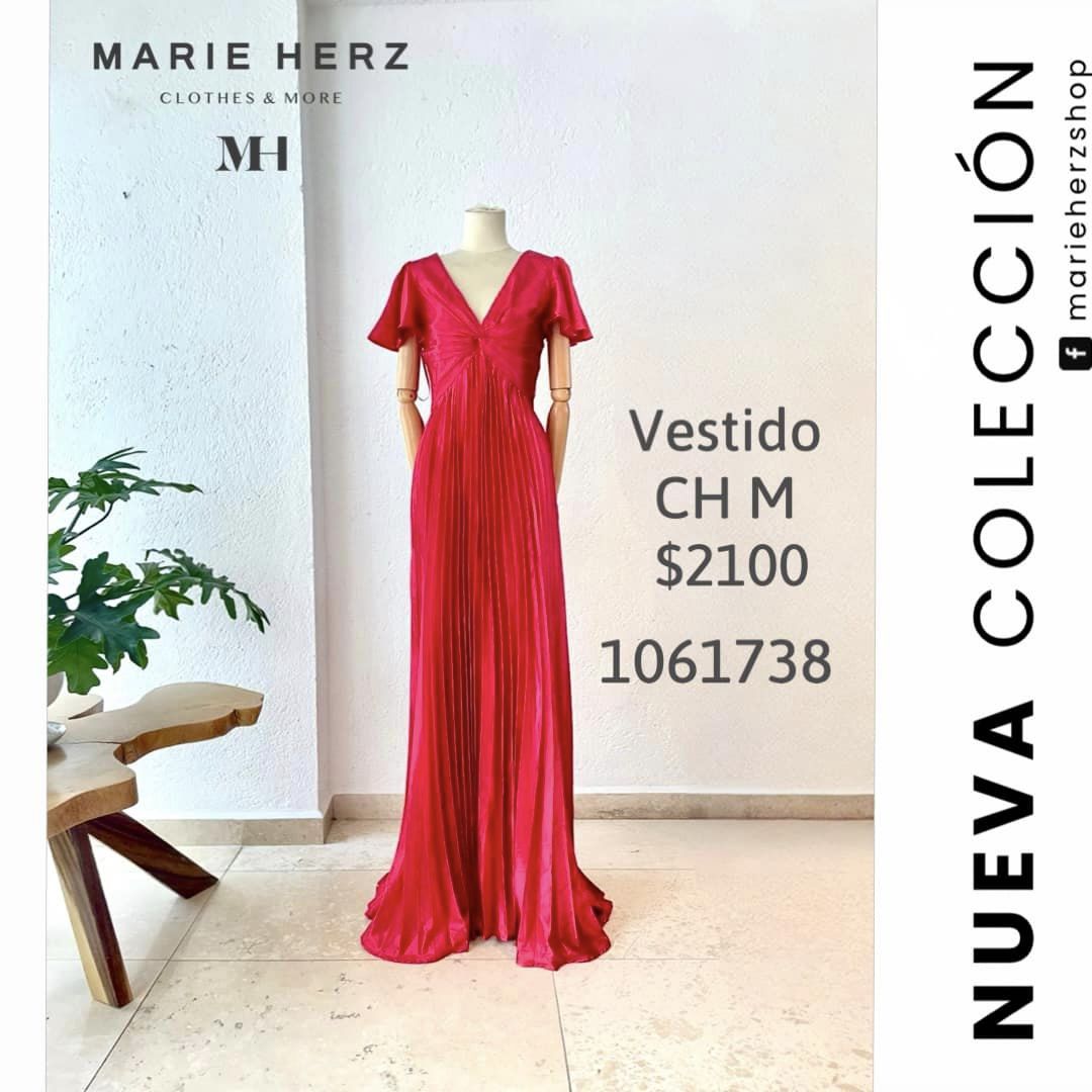 1061738  Maxivestido rojo tablas