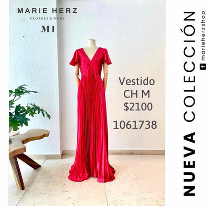 1061738  Maxivestido rojo tablas