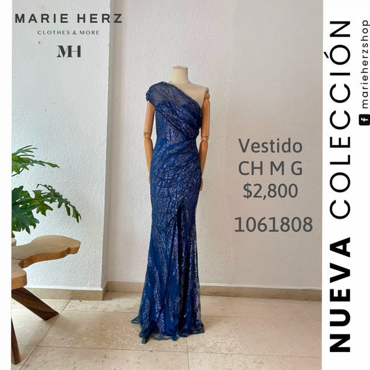 1061808  Vestido azul marino brillos