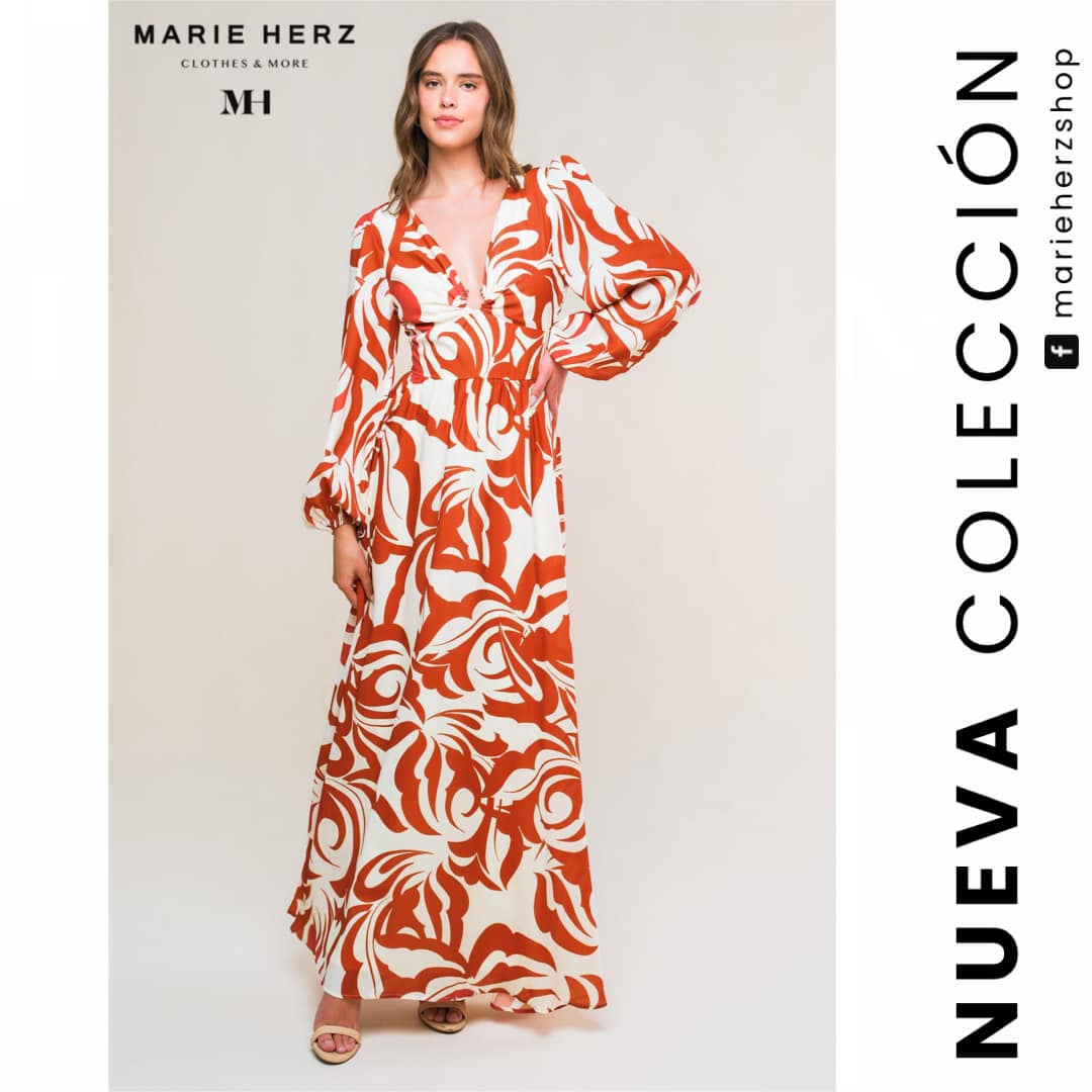 1061823  Maxivestido estampado café