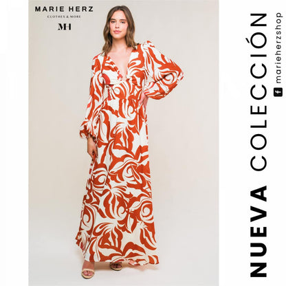 1061823  Maxivestido estampado café