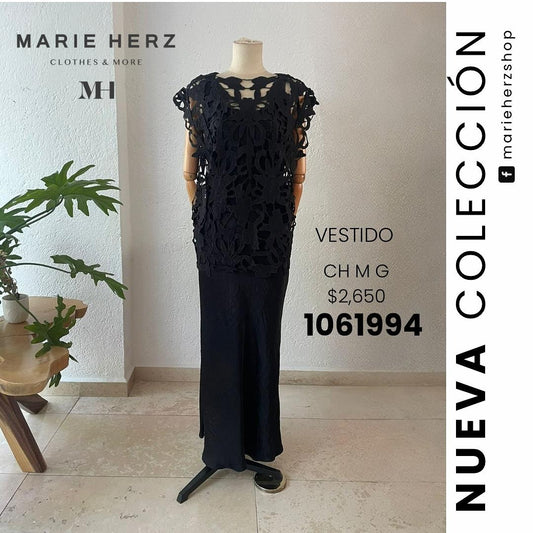 1061994  Vestido ensamble encaje negro