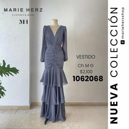 1062068  Vestido azul gris manga larga