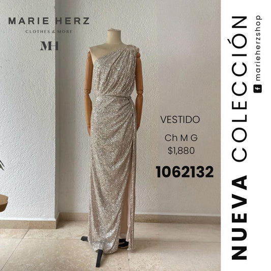 1062132  Vestido lentejuela nude plata