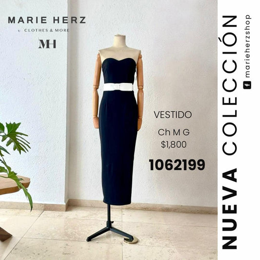 1062199  Vestido negro moño blanco