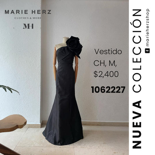 1062227  Vestido negro olán manga