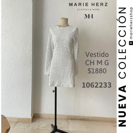 1062233  Vestido blanco moño negro