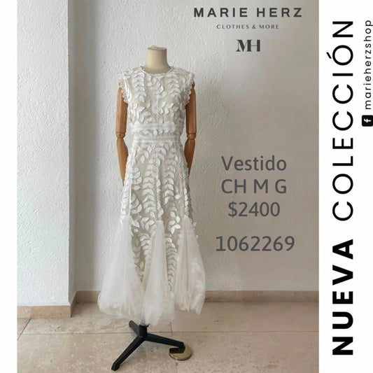 1062269  Vestido blanco hojas