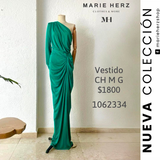 1062333  Vestido manga hombro verde