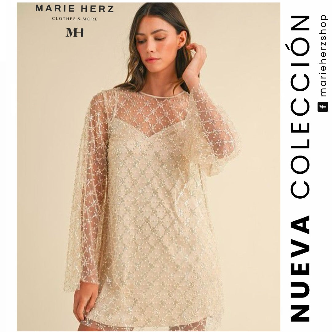 1062371  Vestido lentejuela nude