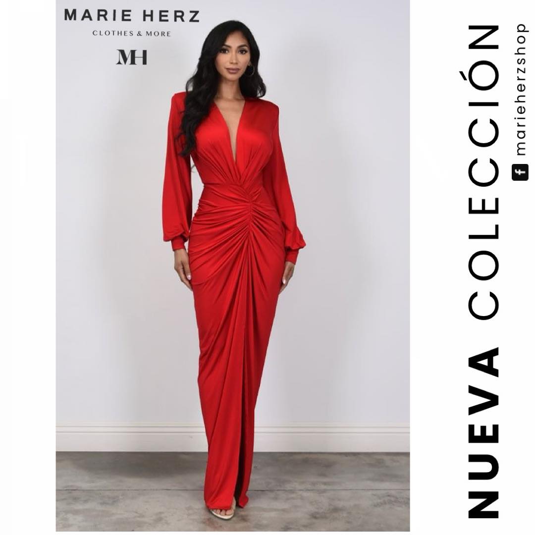 1062426  Vestido rojo manga larga licra