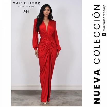 1062426  Vestido rojo manga larga licra