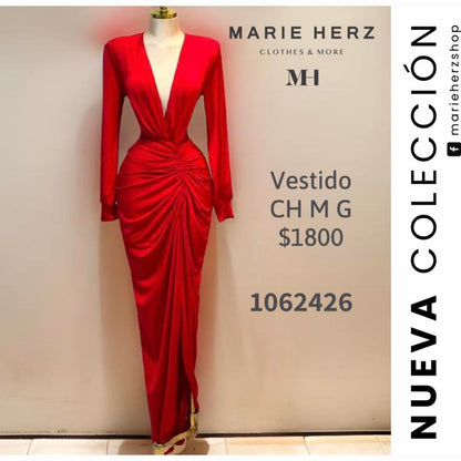 1062426  Vestido rojo manga larga licra