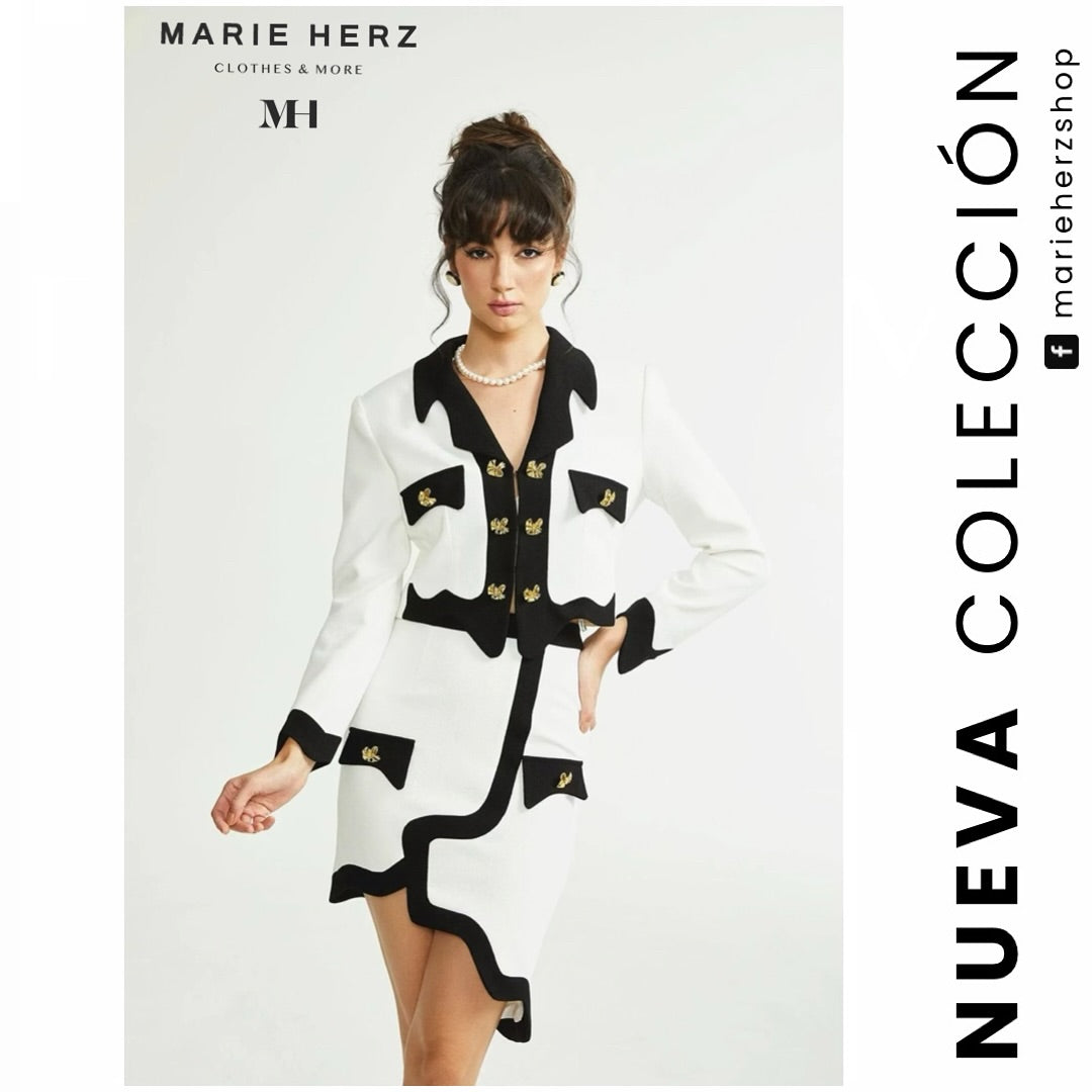 1062434  Set blanco con negro tweed