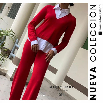 1062476  Set Rojo Camisa Cuello Blanca