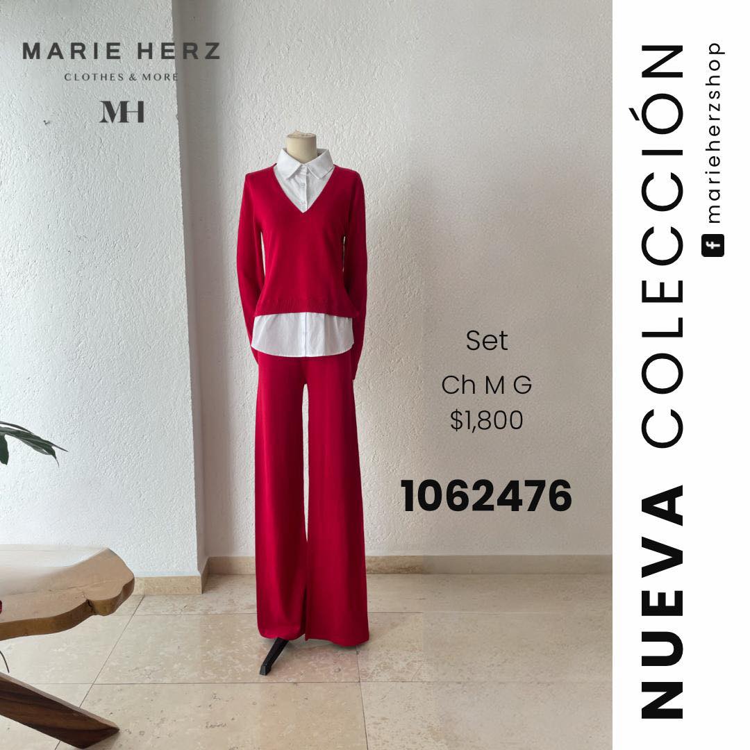 1062476  Set Rojo Camisa Cuello Blanca