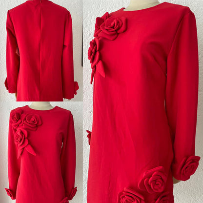 1062482  Vestido Rojo Corto Mangas Flores