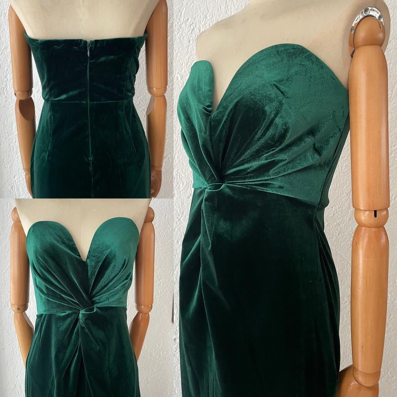 1062496  Vestido terciopelo verde straples