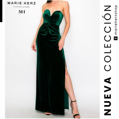 1062496  Vestido terciopelo verde straples