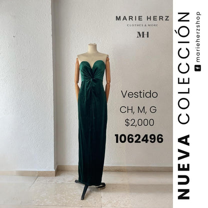 1062496  Vestido terciopelo verde straples