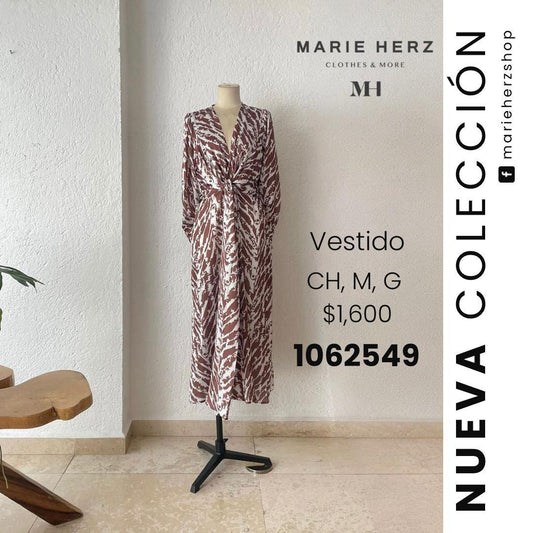 1062549  Vestido estampado ocre midi