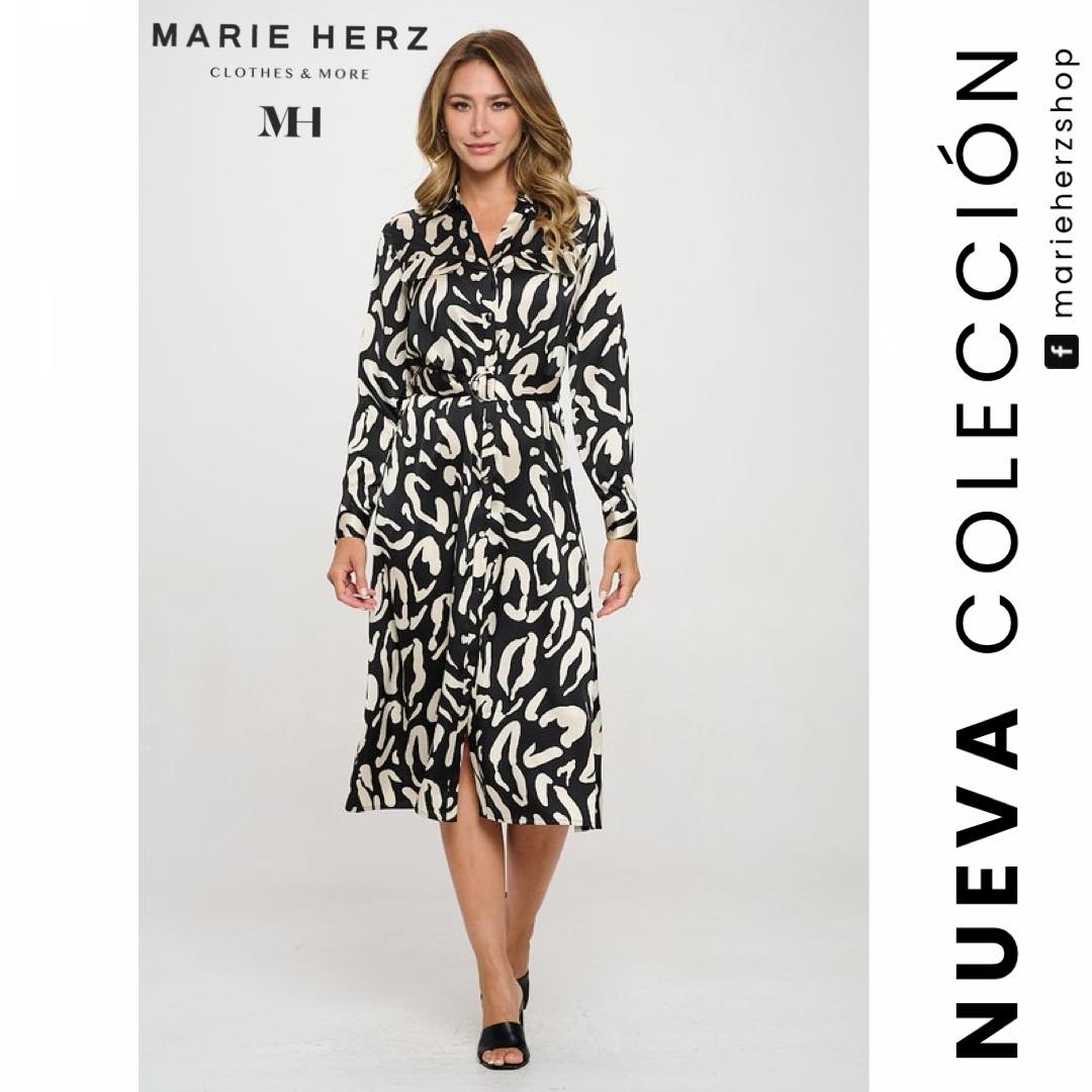 1062552  Vestido estampado blanco negro midi