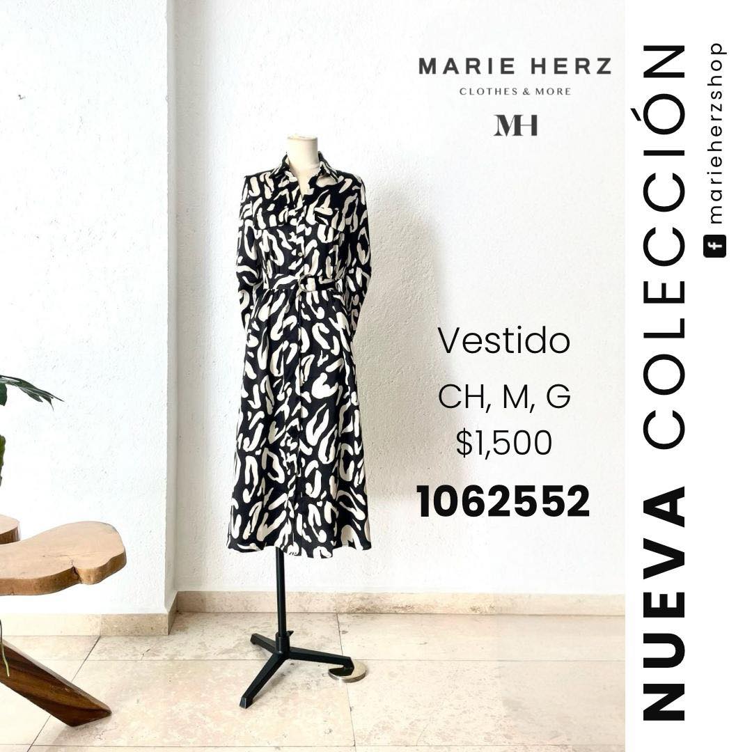 1062552  Vestido estampado blanco negro midi