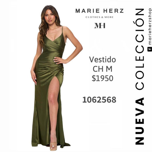 1062567  Vestido tirante satin olivo