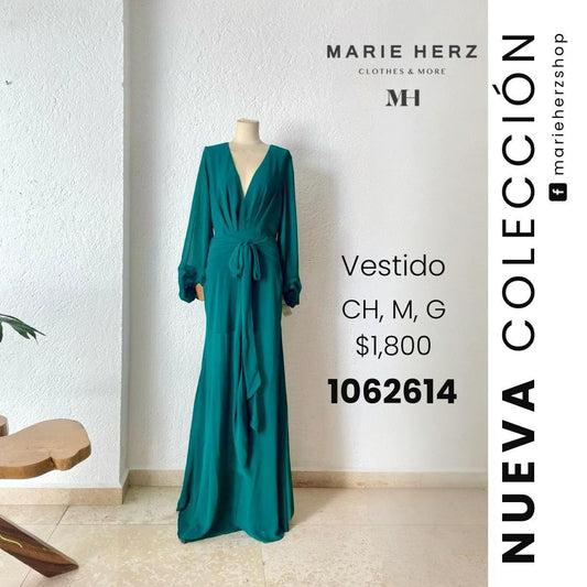 1062614  Vestido verde manga larga