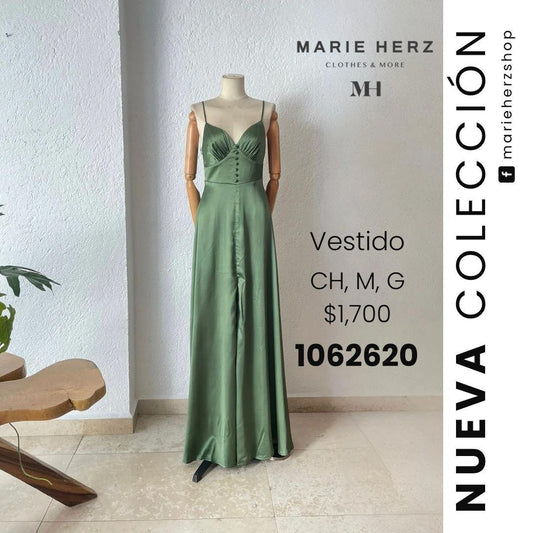 1062620  Vestido verde olive botones