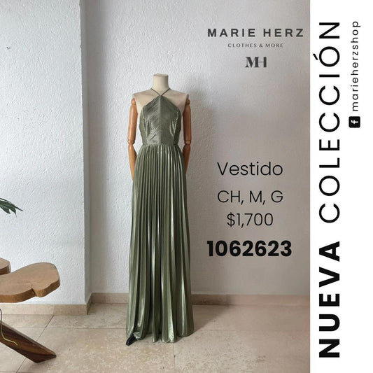 1062623  Vestido verde olive tablas halter