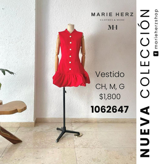 1062647  Vestido rojo botón dorado