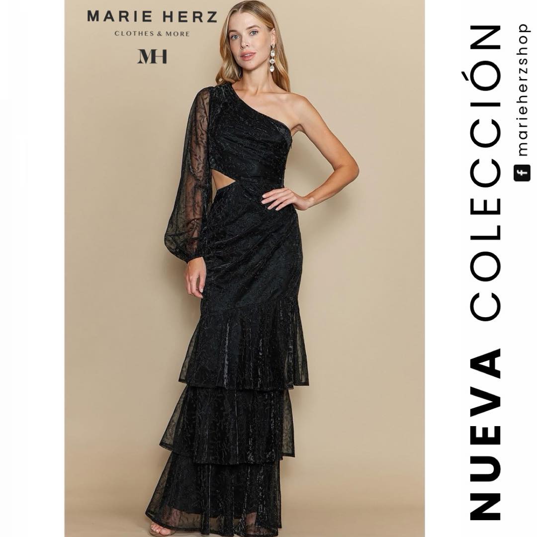 1062689  Vestido negro manga brillo