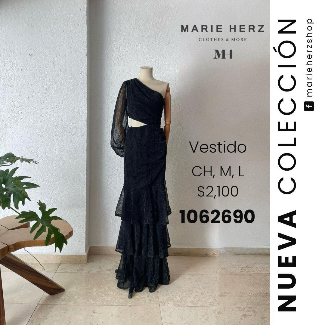 1062689  Vestido negro manga brillo